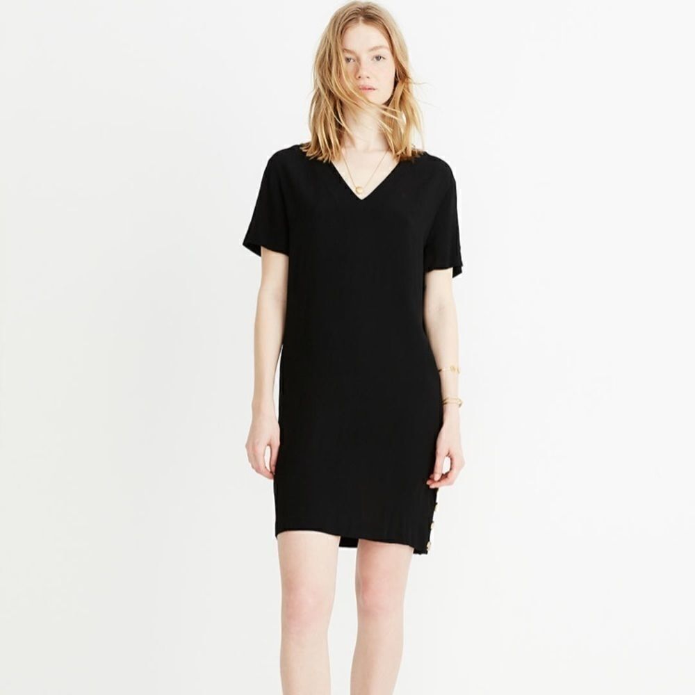 MADEWELL Side-Button Easy Dress Black Shift Dress Size Small